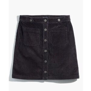 Madewell EUC Corduroy Black Coal Button Up Mini Skirt Size 6 Medium